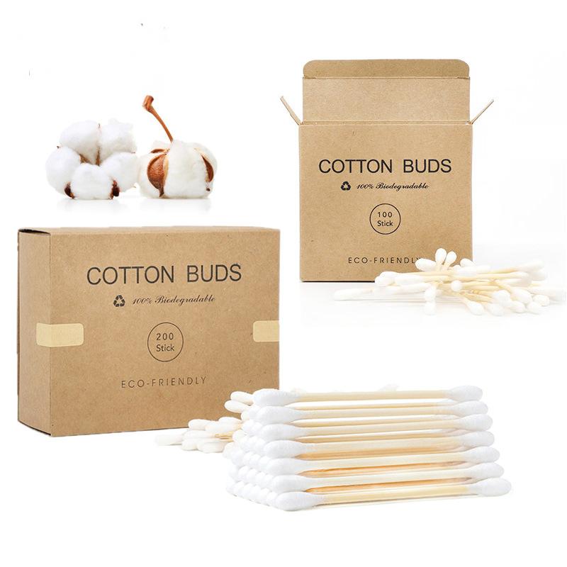 200 cotons-tiges en bambou pour le maquillage et le nettoyage des oreilles - Feebella