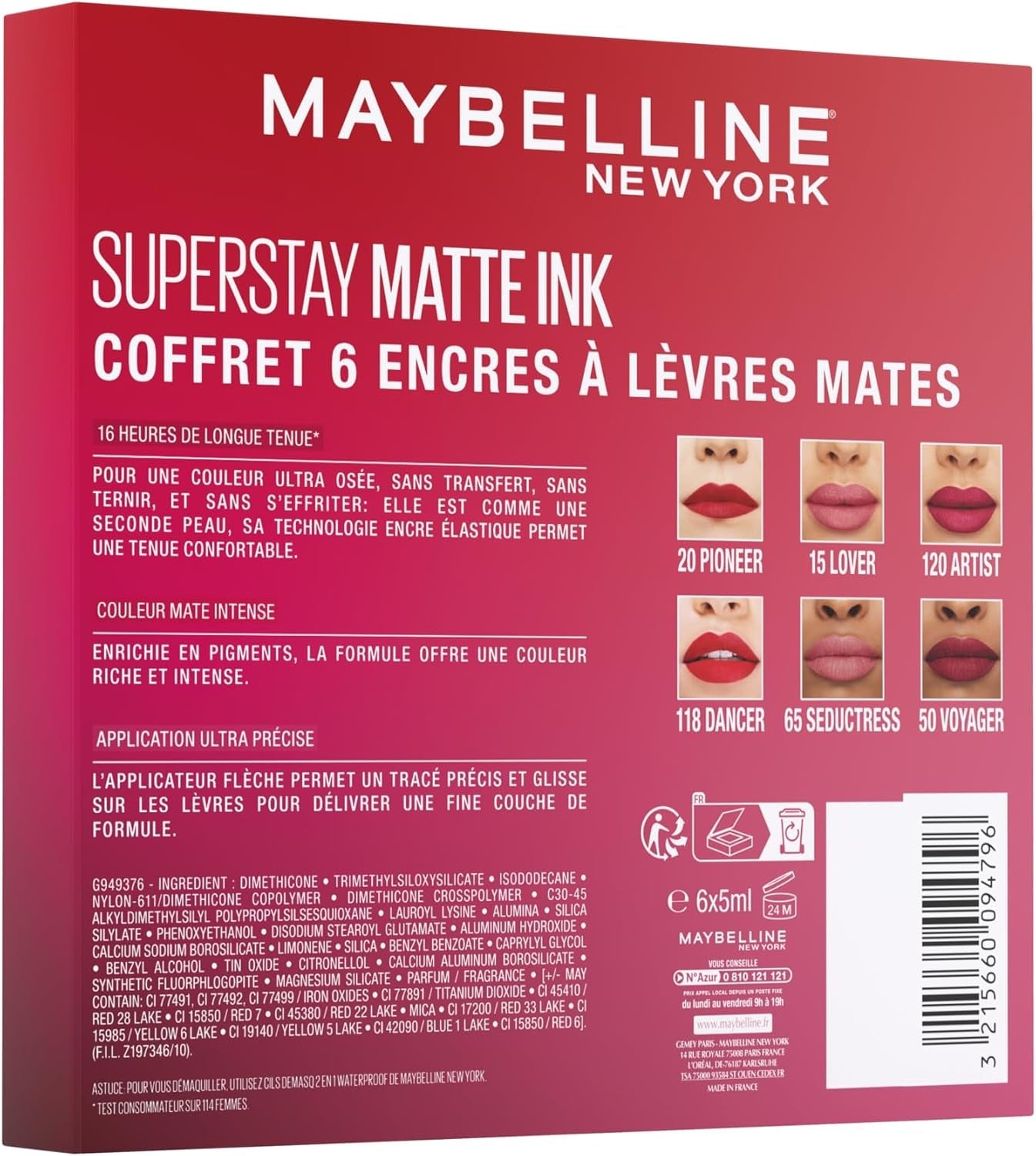 New York - Coffret Exclusif De 6 Rouges À Lèvres Liquides Longue Tenue - Superstay Matte Ink - Teintes: Lover (15)/Seductress (65)/Artist (120)/Dancer (118)/Pioneer (20)/Voyager (50) - Feebella